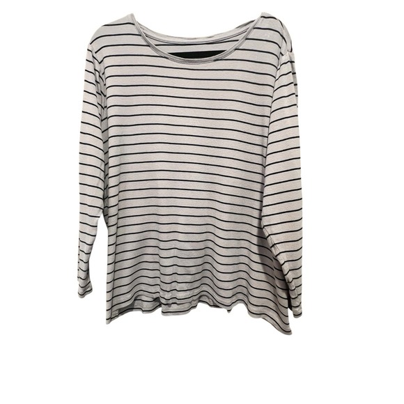 CJ Banks Tops - CJ Banks Top Womens 2X Gray‎ Blue Stripe Long Sleeve Knit- 100% Cotton